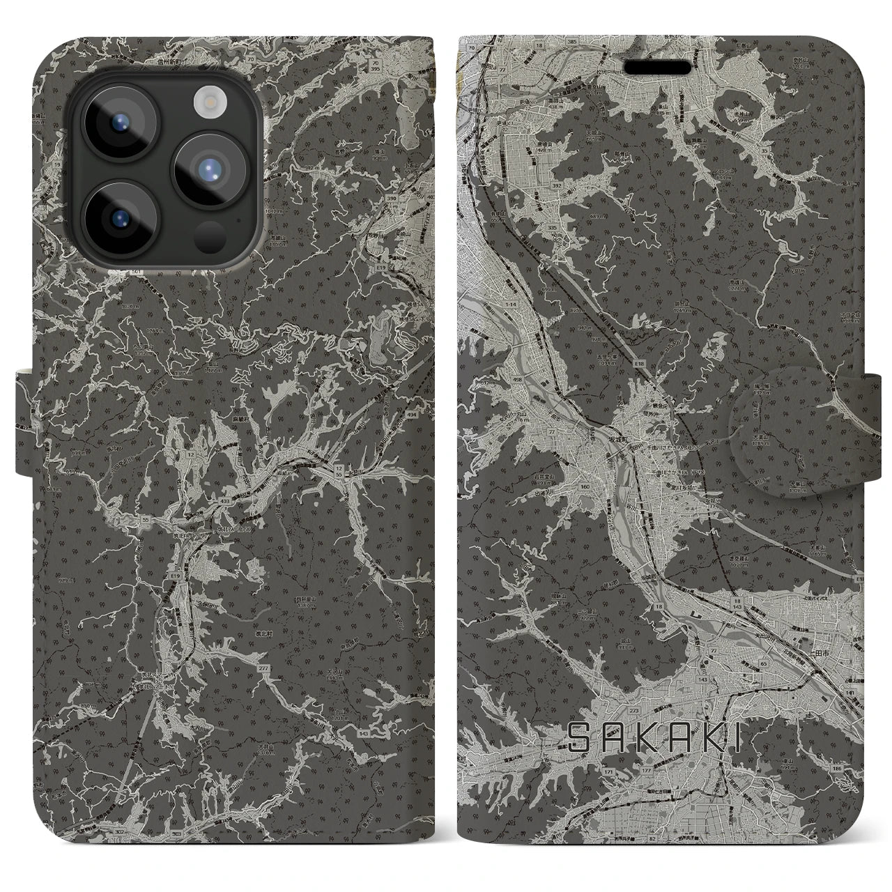 【坂城（長野県）】地図柄iPhoneケース（手帳タイプ）