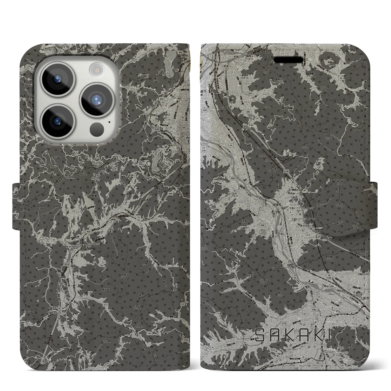 【坂城（長野県）】地図柄iPhoneケース（手帳タイプ）