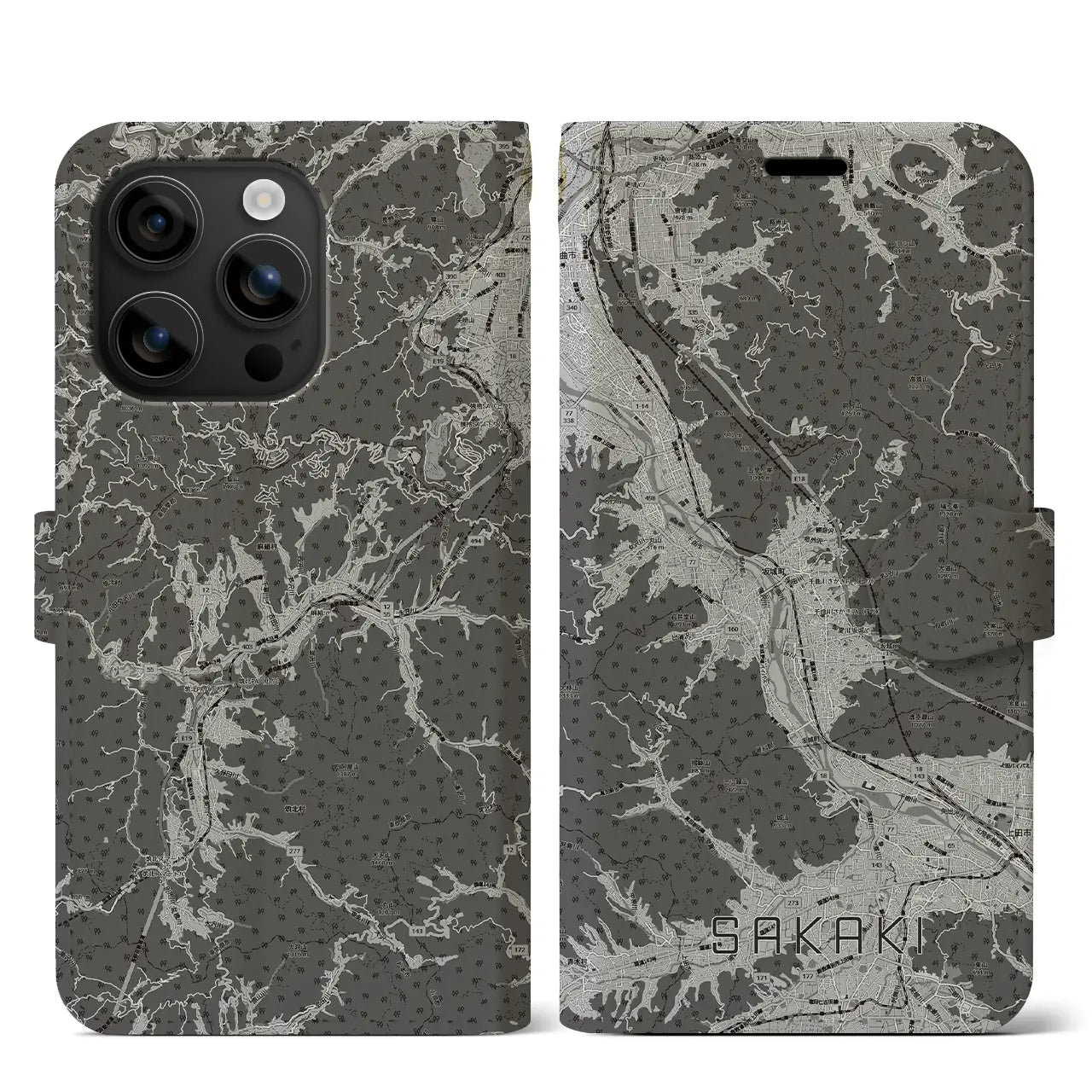 【坂城（長野県）】地図柄iPhoneケース（手帳タイプ）