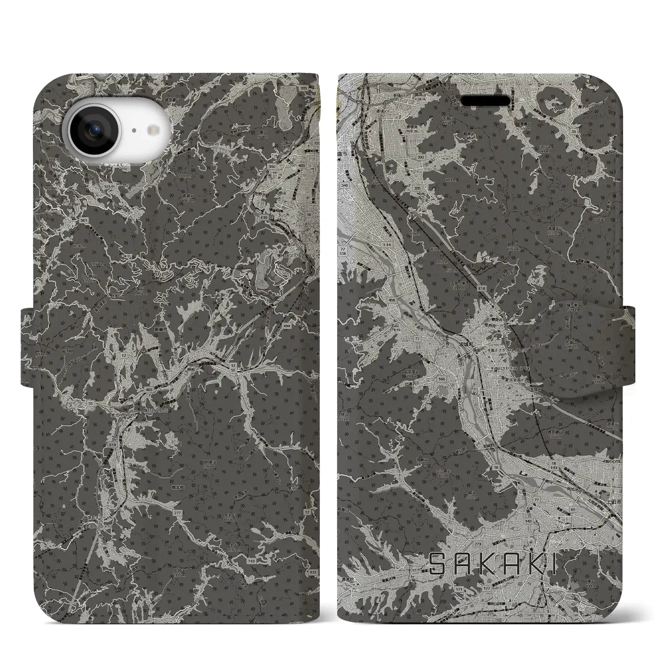 【坂城（長野県）】地図柄iPhoneケース（手帳タイプ）