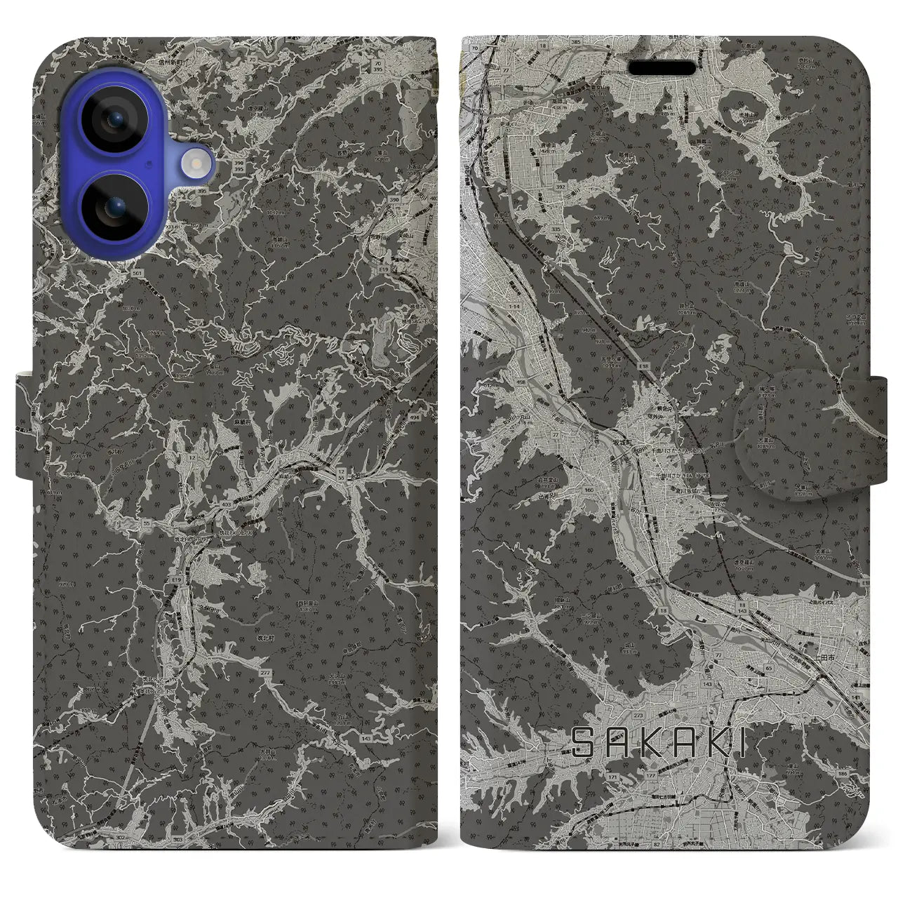 【坂城（長野県）】地図柄iPhoneケース（手帳タイプ）