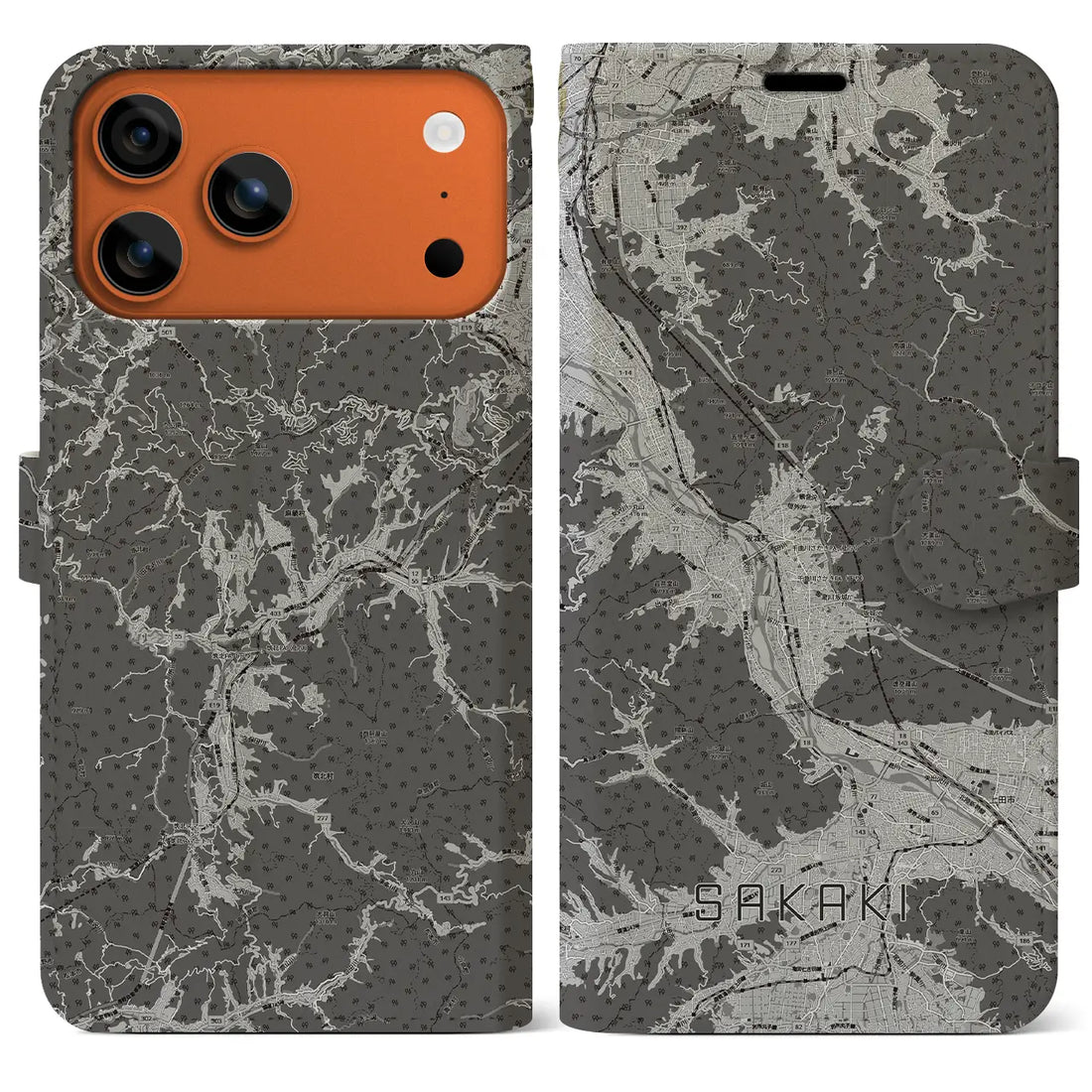 【坂城（長野県）】地図柄iPhoneケース（手帳タイプ）