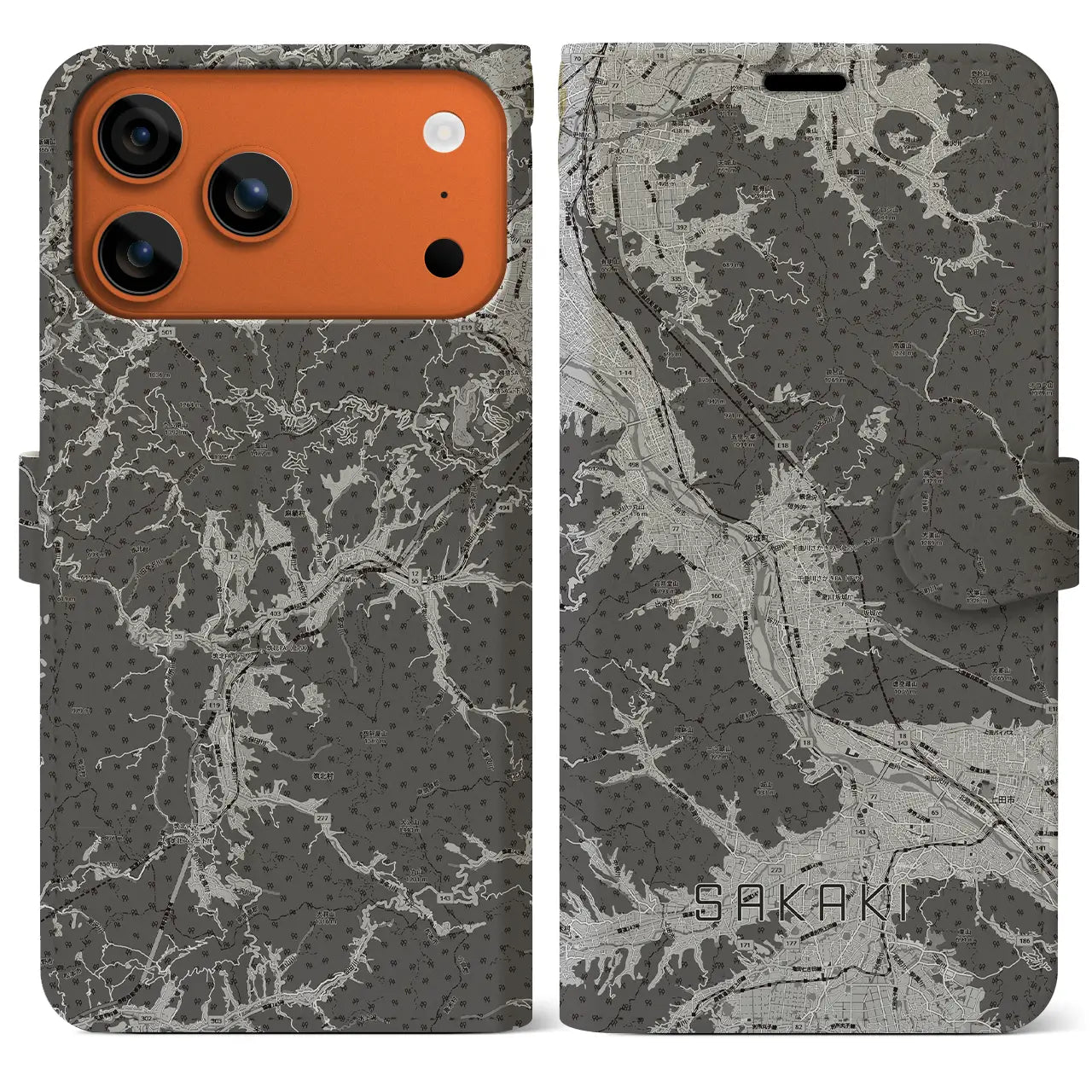 【坂城（長野県）】地図柄iPhoneケース（手帳タイプ）