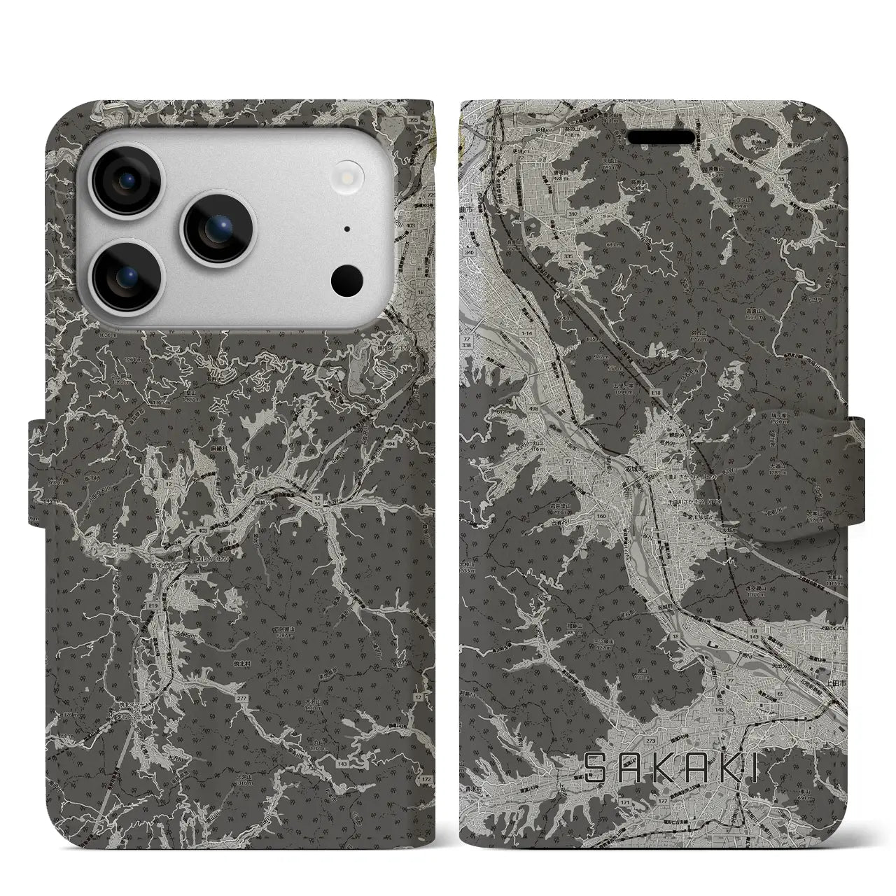 【坂城（長野県）】地図柄iPhoneケース（手帳タイプ）