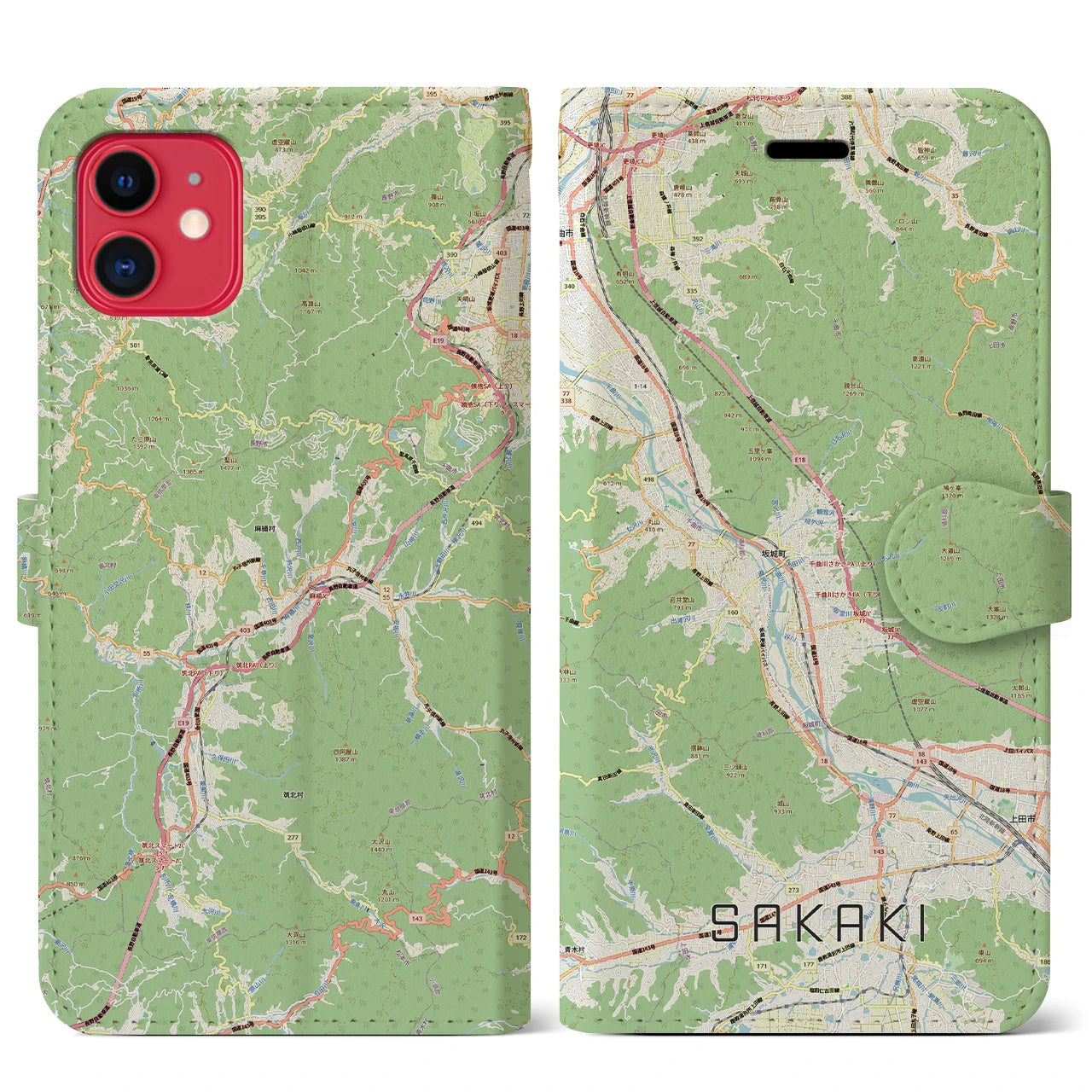 【坂城（長野県）】地図柄iPhoneケース（手帳タイプ）
