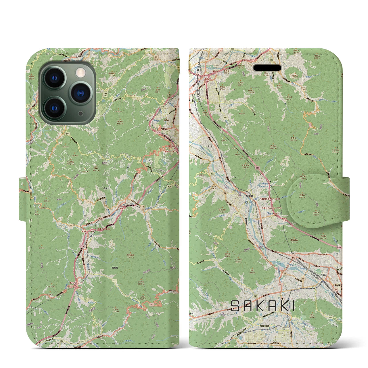 【坂城（長野県）】地図柄iPhoneケース（手帳タイプ）