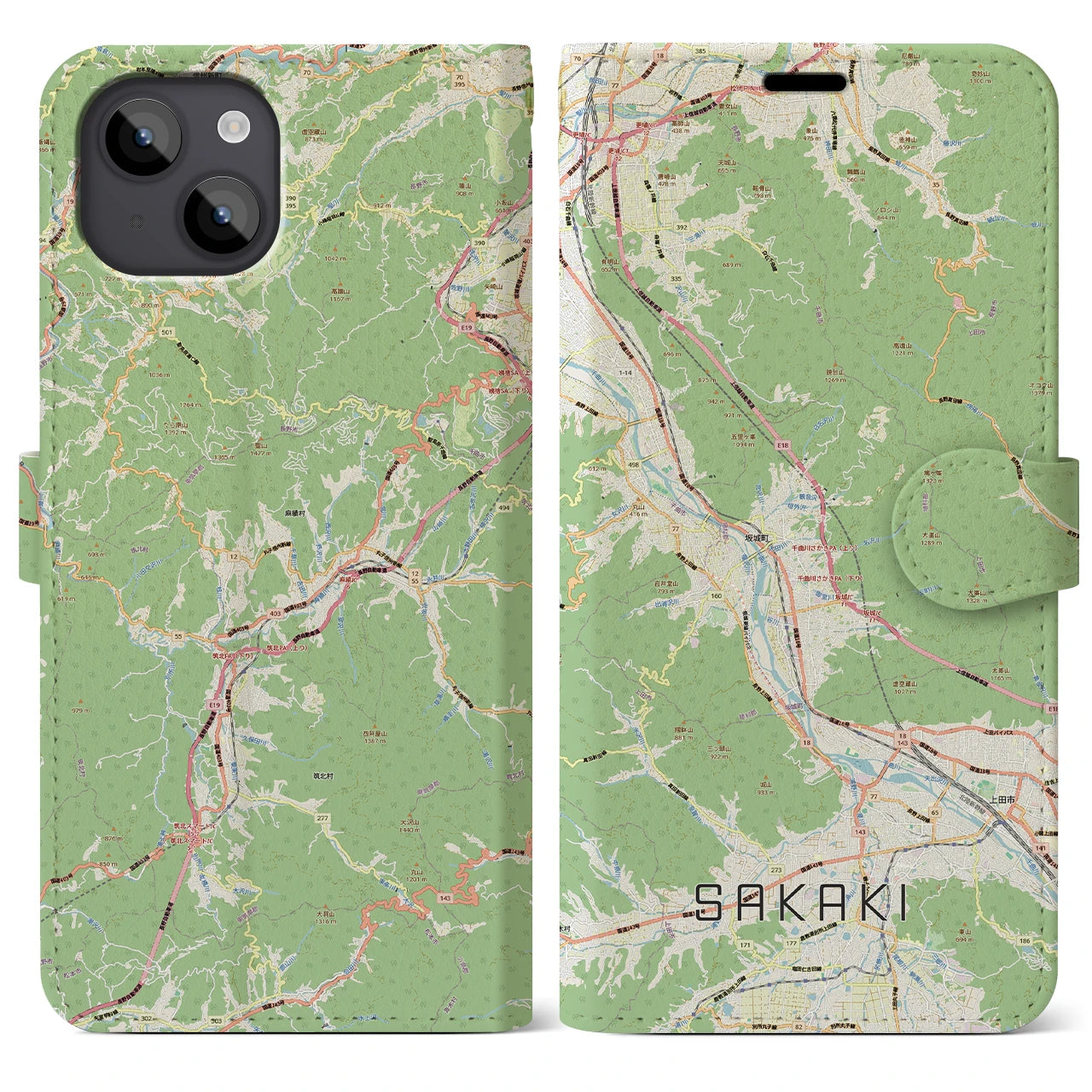 【坂城（長野県）】地図柄iPhoneケース（手帳タイプ）