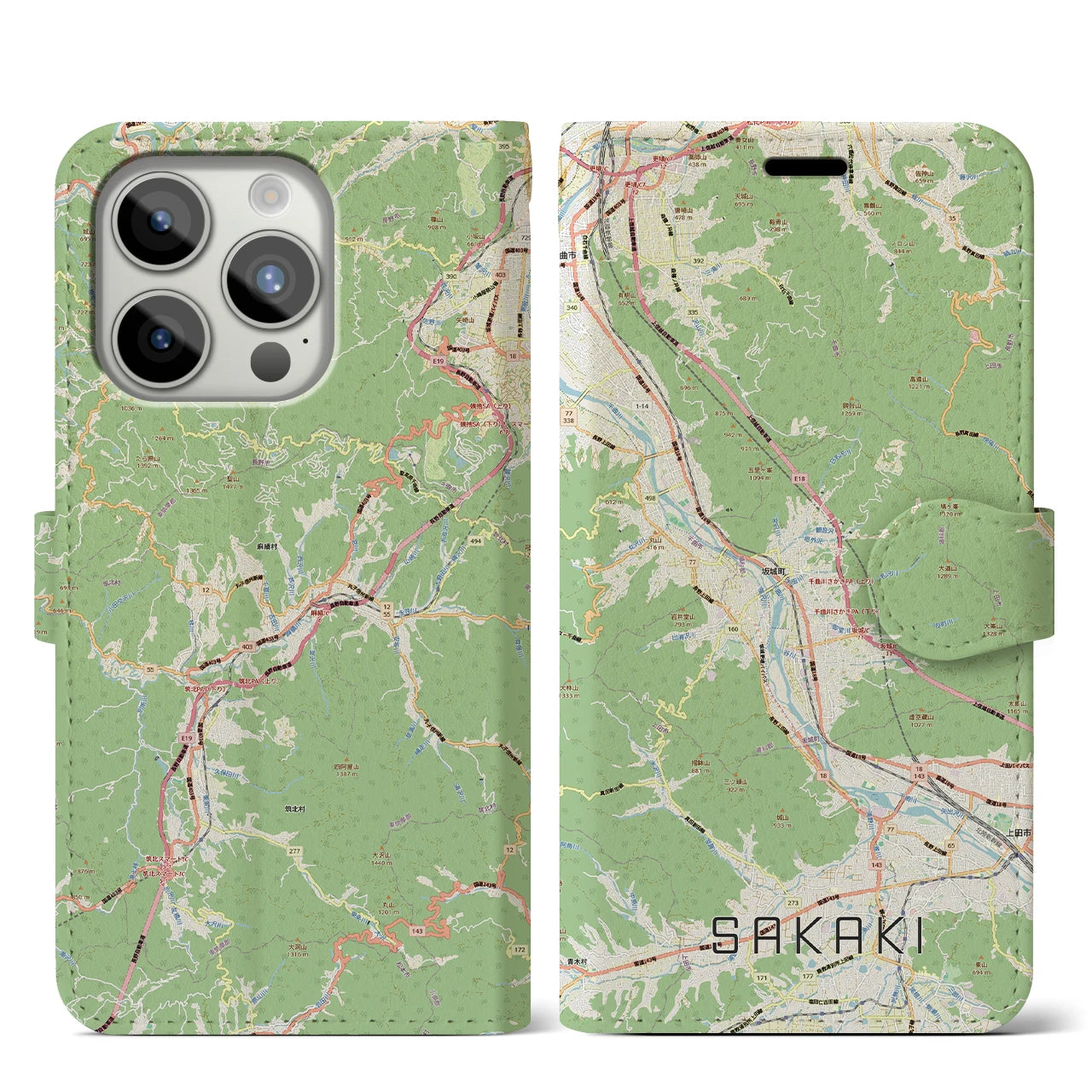 【坂城（長野県）】地図柄iPhoneケース（手帳タイプ）