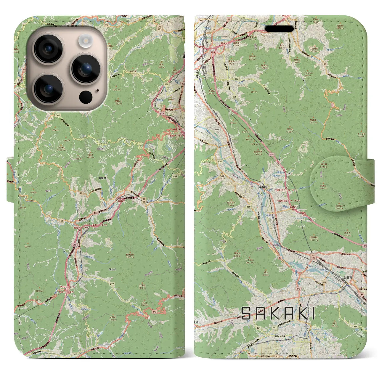 【坂城（長野県）】地図柄iPhoneケース（手帳タイプ）