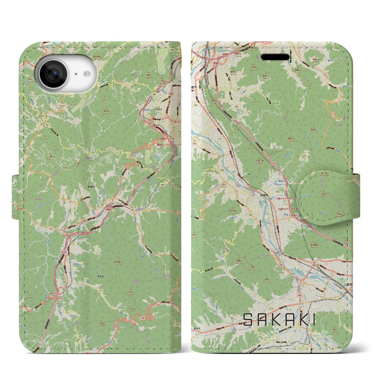 【坂城（長野県）】地図柄iPhoneケース（手帳タイプ）