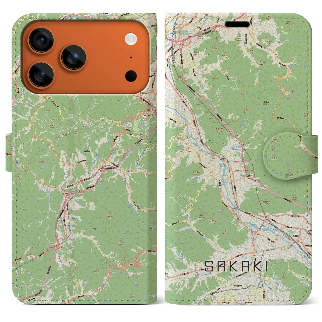 【坂城（長野県）】地図柄iPhoneケース（手帳タイプ）