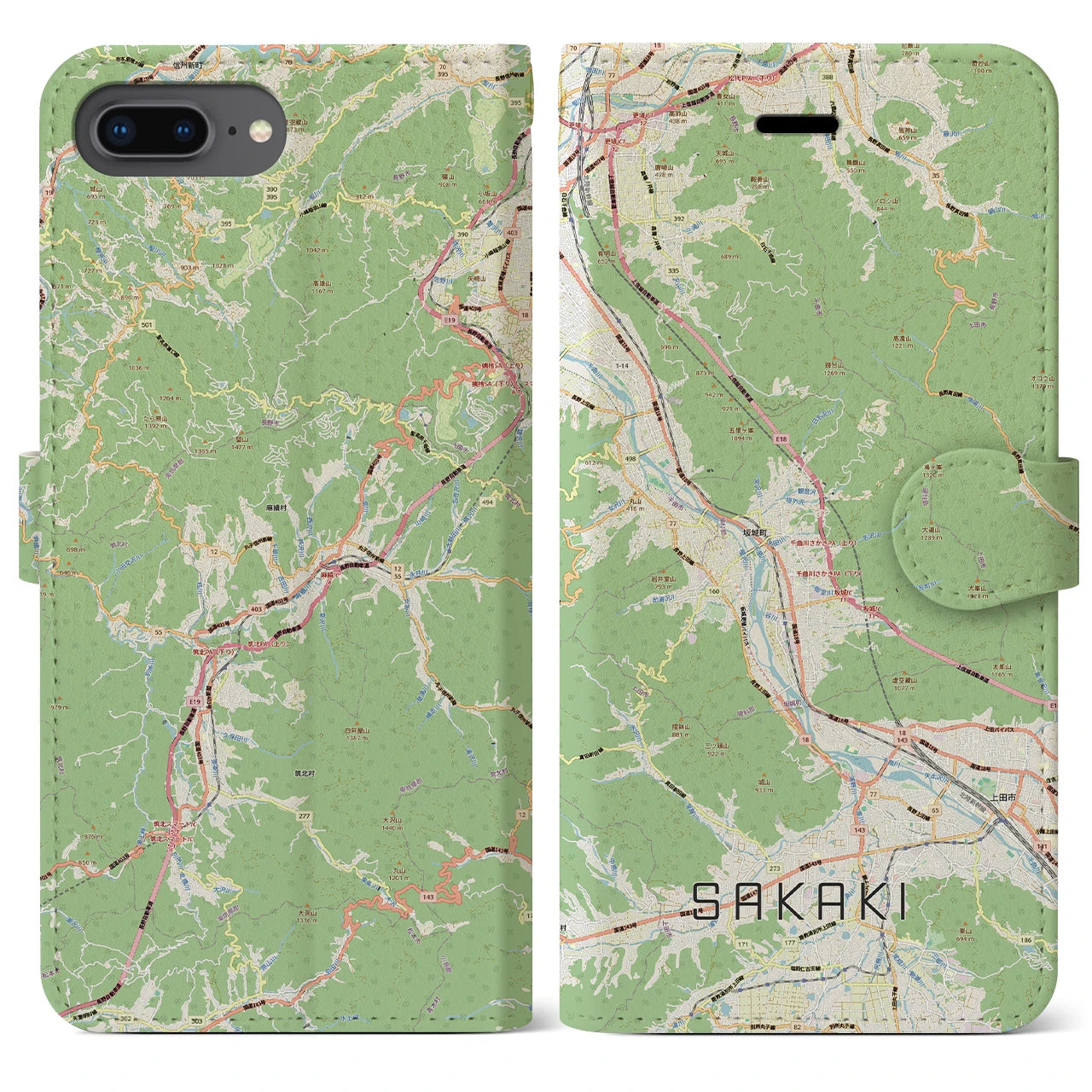 【坂城（長野県）】地図柄iPhoneケース（手帳タイプ）