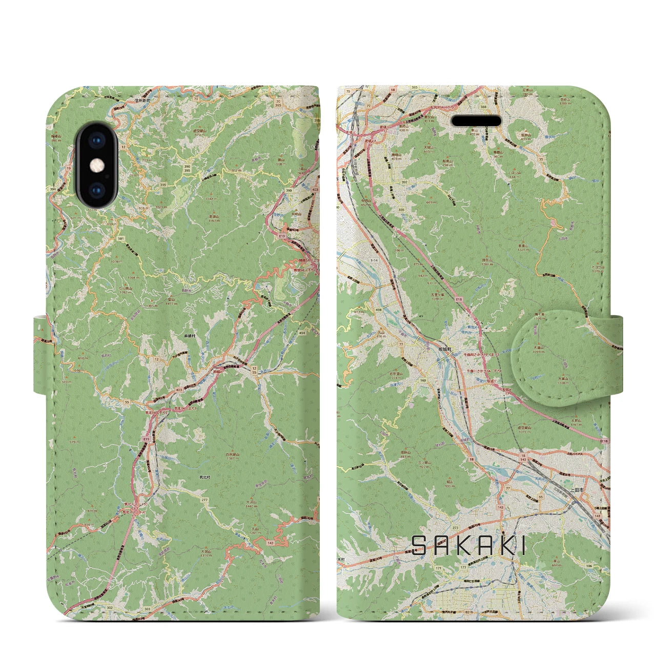 【坂城（長野県）】地図柄iPhoneケース（手帳タイプ）