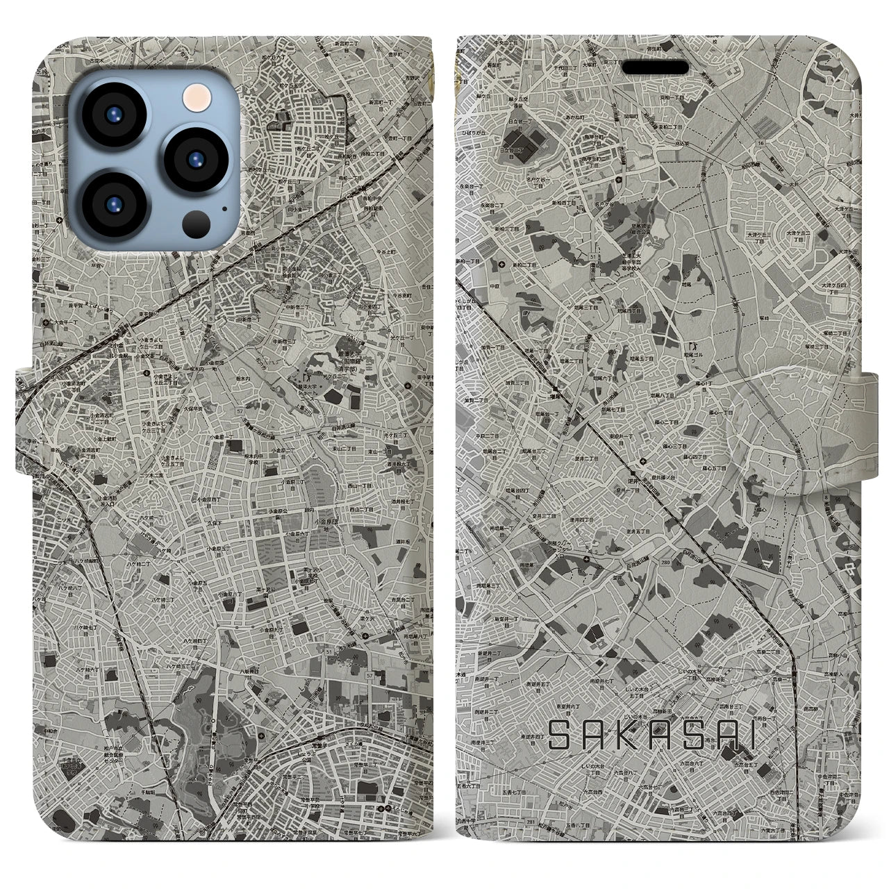 【逆井（千葉県）】地図柄iPhoneケース（手帳タイプ）