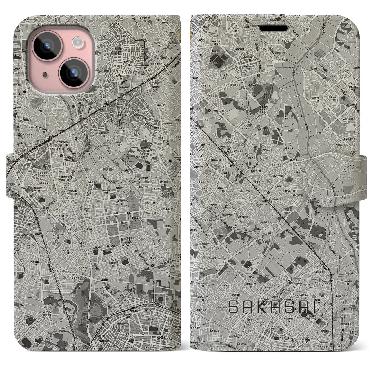 【逆井（千葉県）】地図柄iPhoneケース（手帳タイプ）