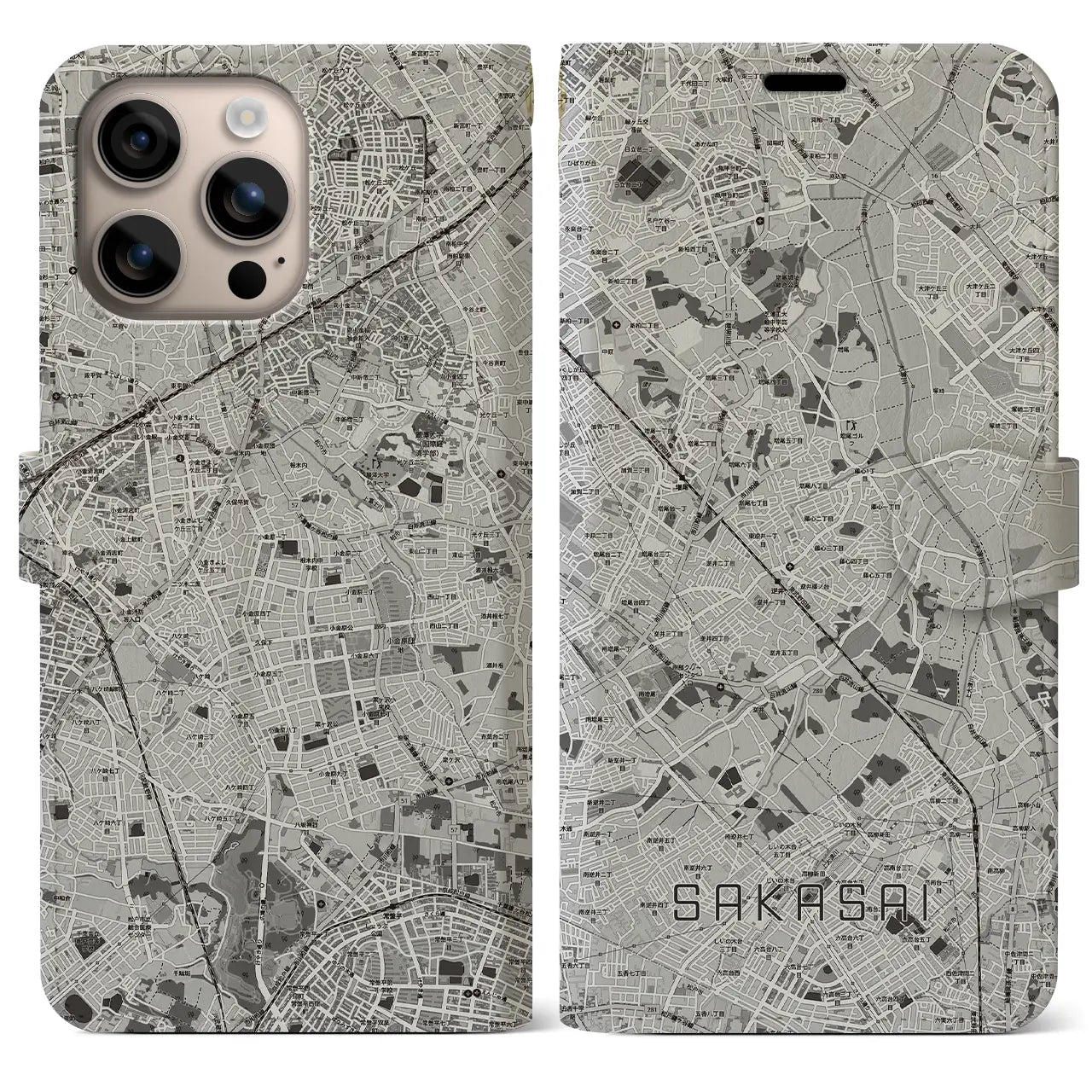 【逆井（千葉県）】地図柄iPhoneケース（手帳タイプ）