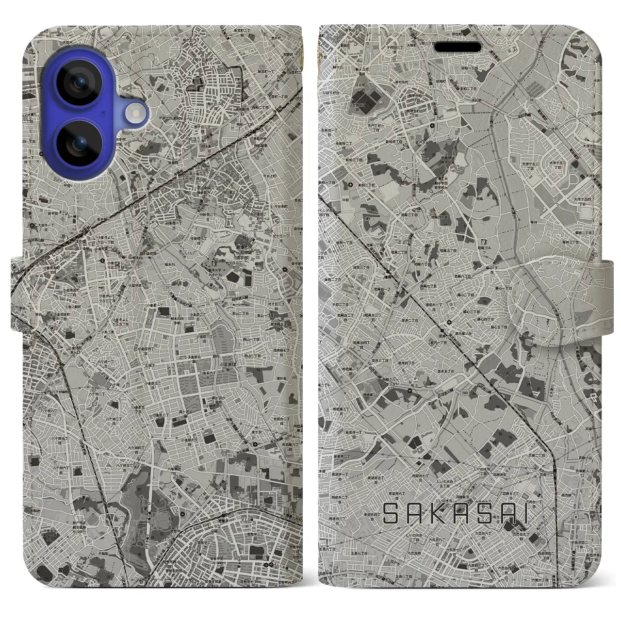 【逆井（千葉県）】地図柄iPhoneケース（手帳タイプ）