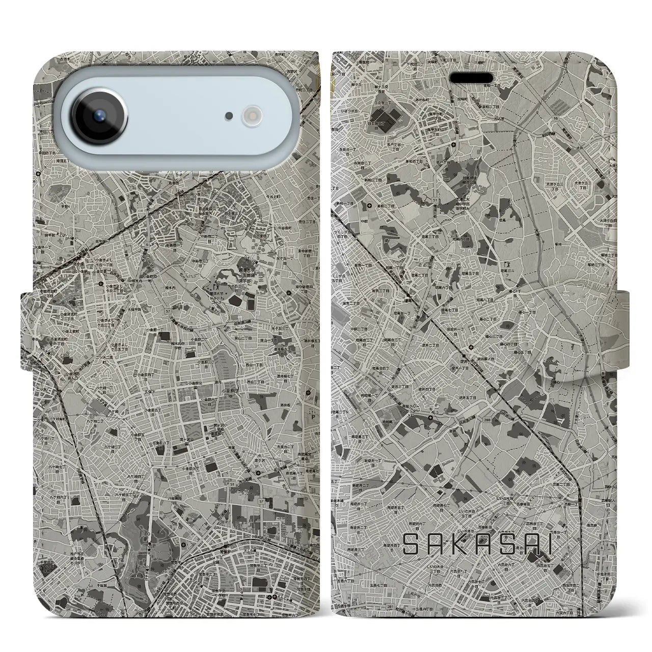 【逆井（千葉県）】地図柄iPhoneケース（手帳タイプ）