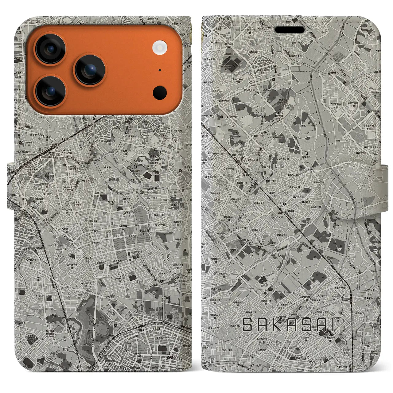 【逆井（千葉県）】地図柄iPhoneケース（手帳タイプ）