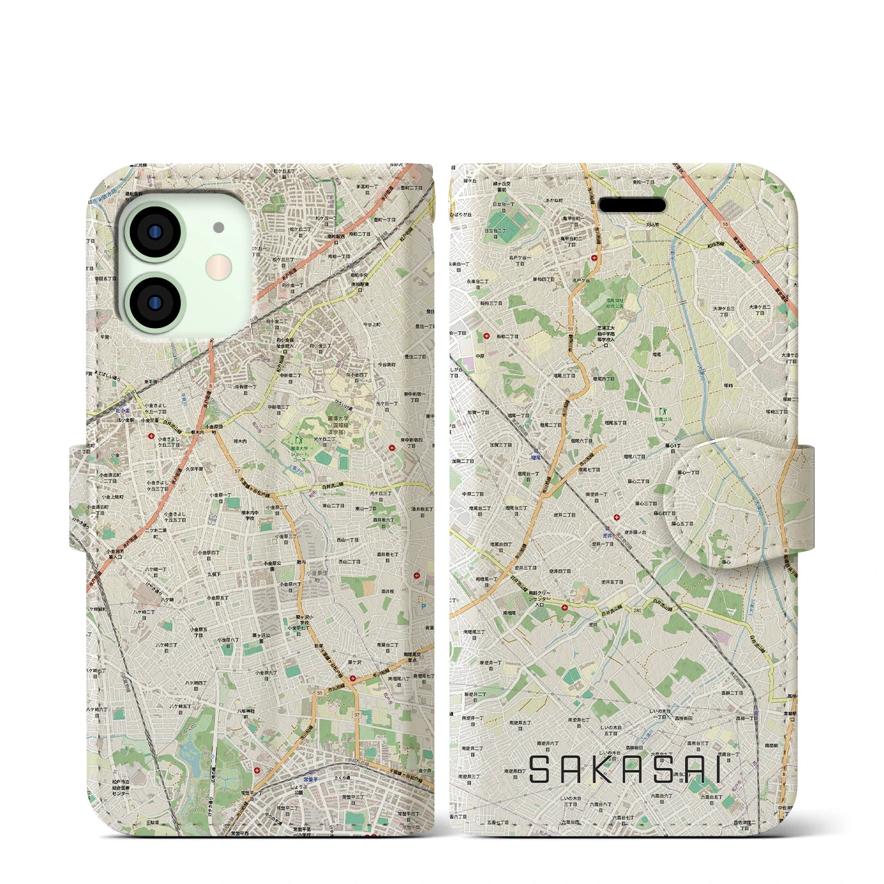 【逆井（千葉県）】地図柄iPhoneケース（手帳タイプ）