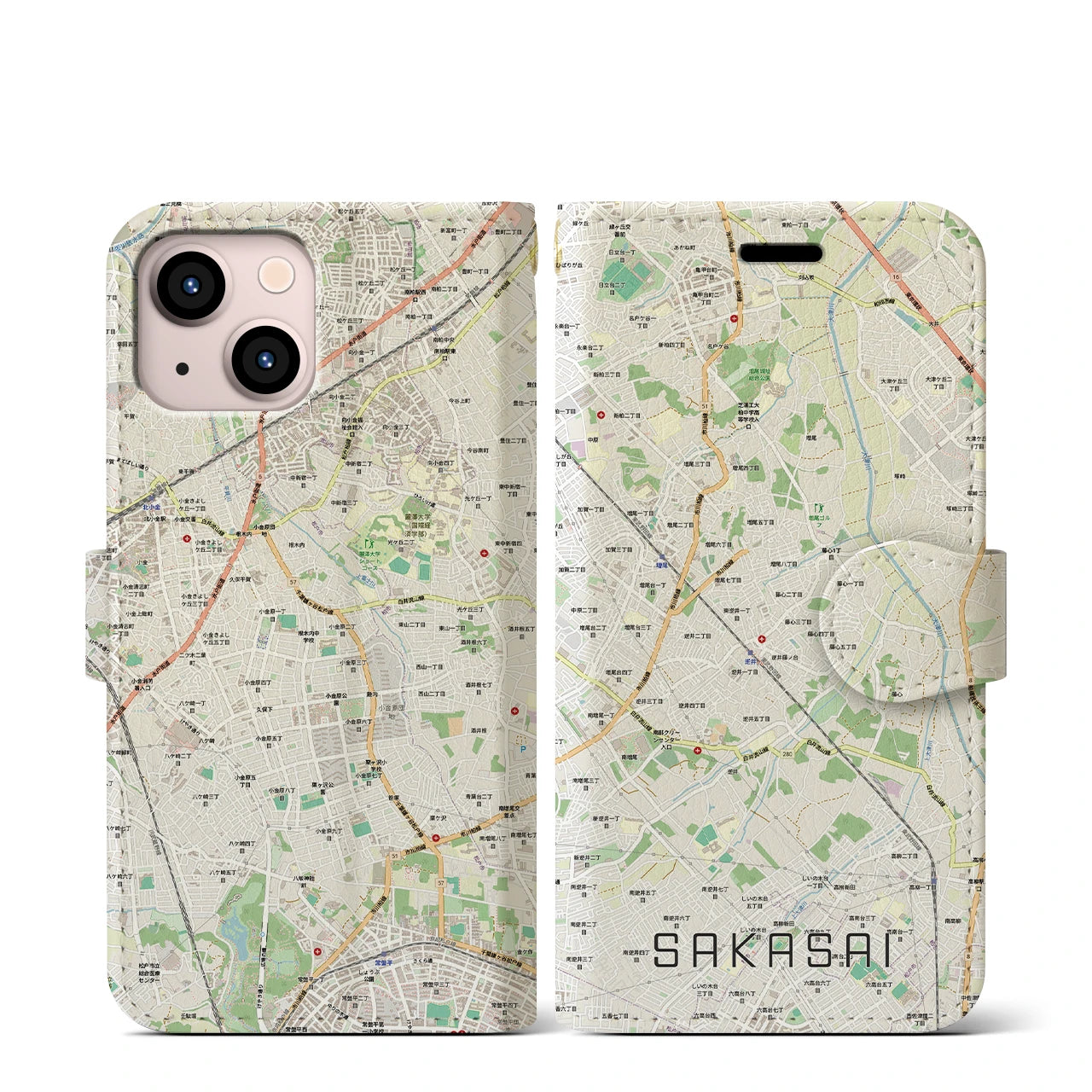 【逆井（千葉県）】地図柄iPhoneケース（手帳タイプ）