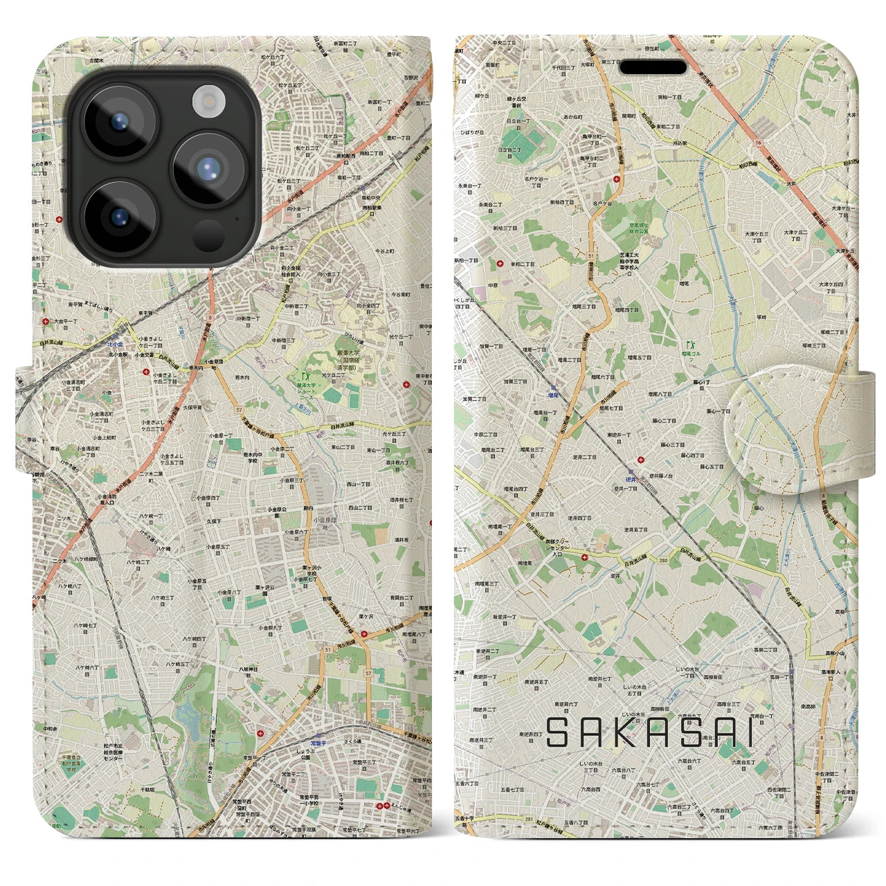 【逆井（千葉県）】地図柄iPhoneケース（手帳タイプ）