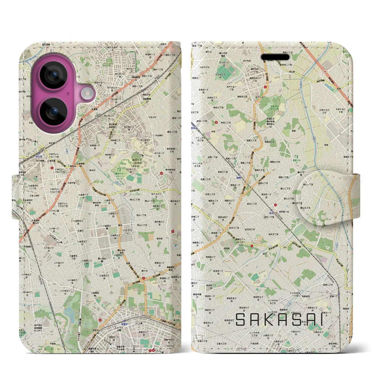 【逆井（千葉県）】地図柄iPhoneケース（手帳タイプ）