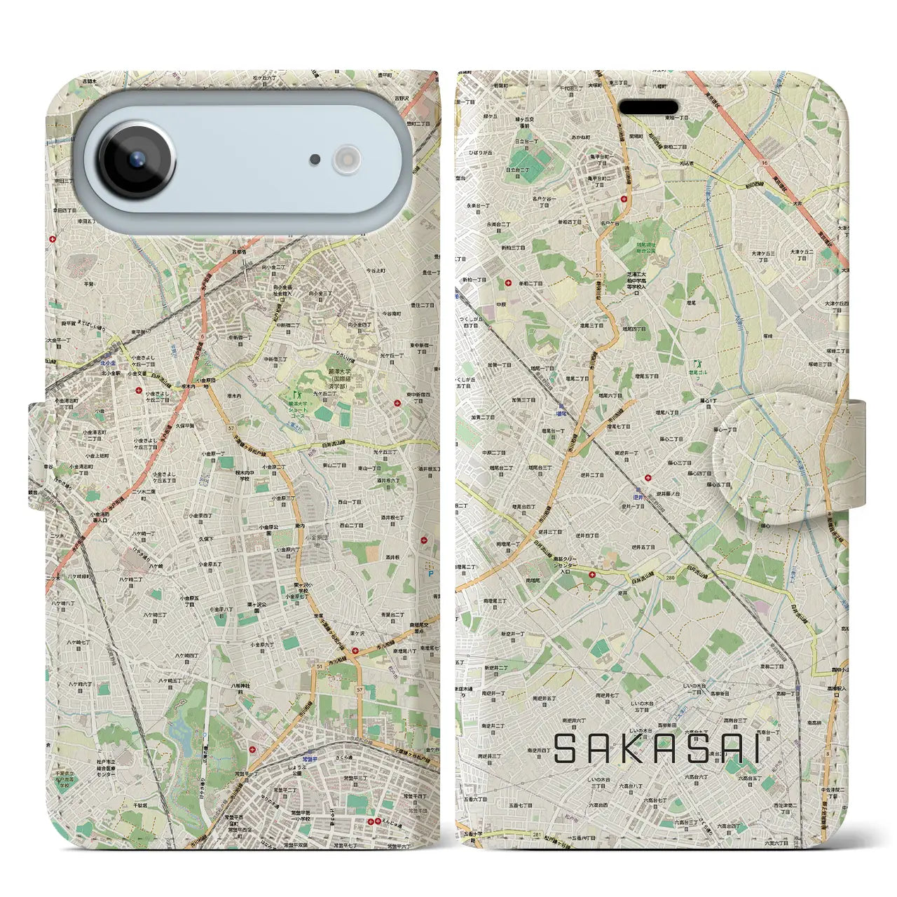 【逆井（千葉県）】地図柄iPhoneケース（手帳タイプ）