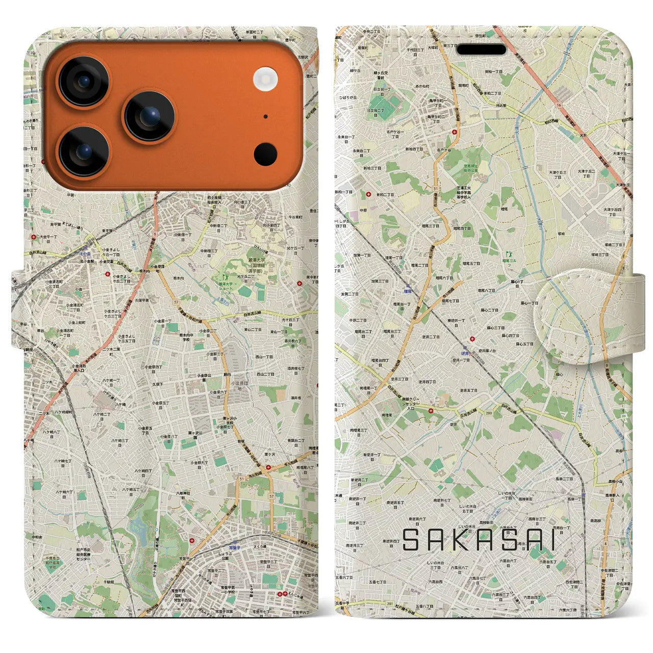 【逆井（千葉県）】地図柄iPhoneケース（手帳タイプ）