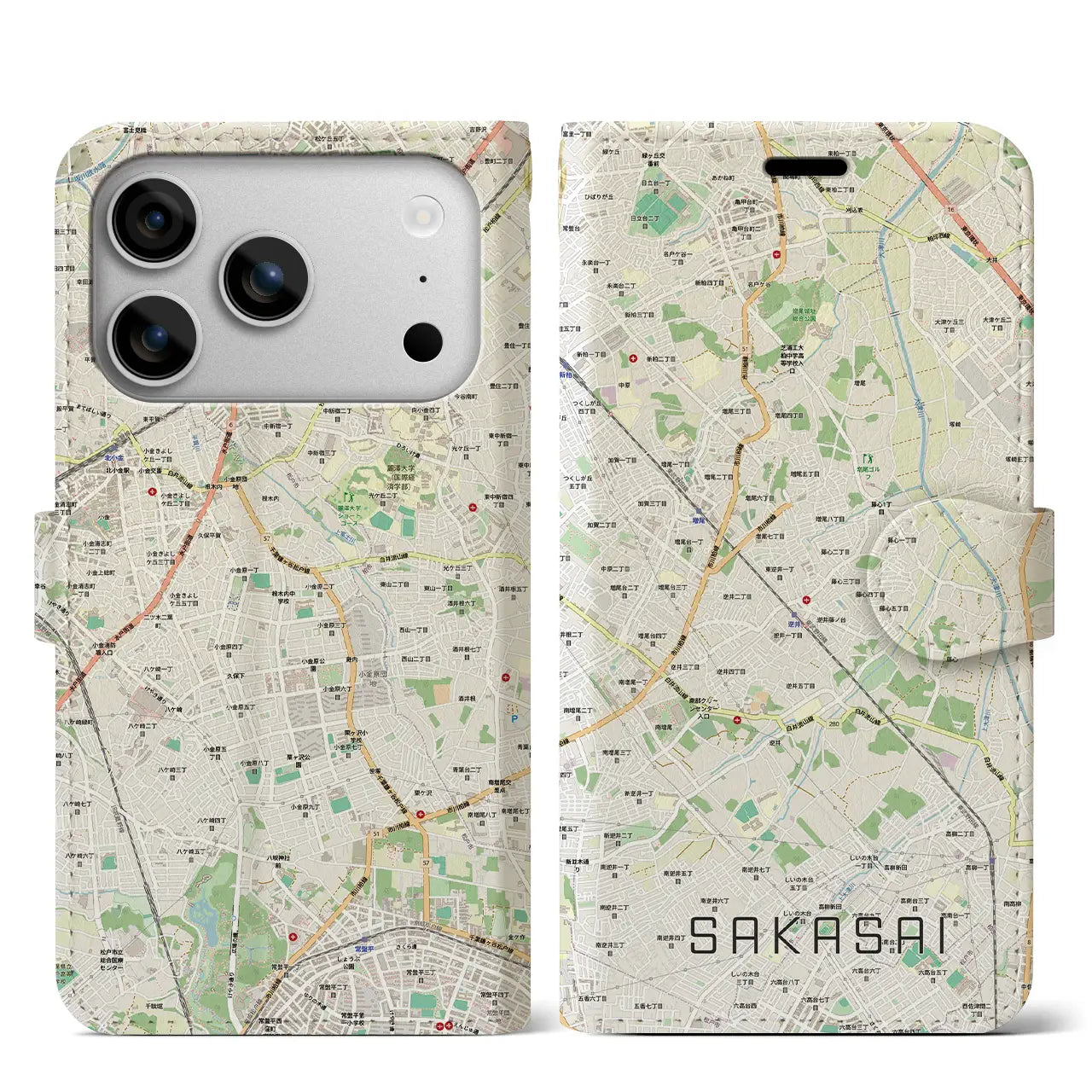 【逆井（千葉県）】地図柄iPhoneケース（手帳タイプ）