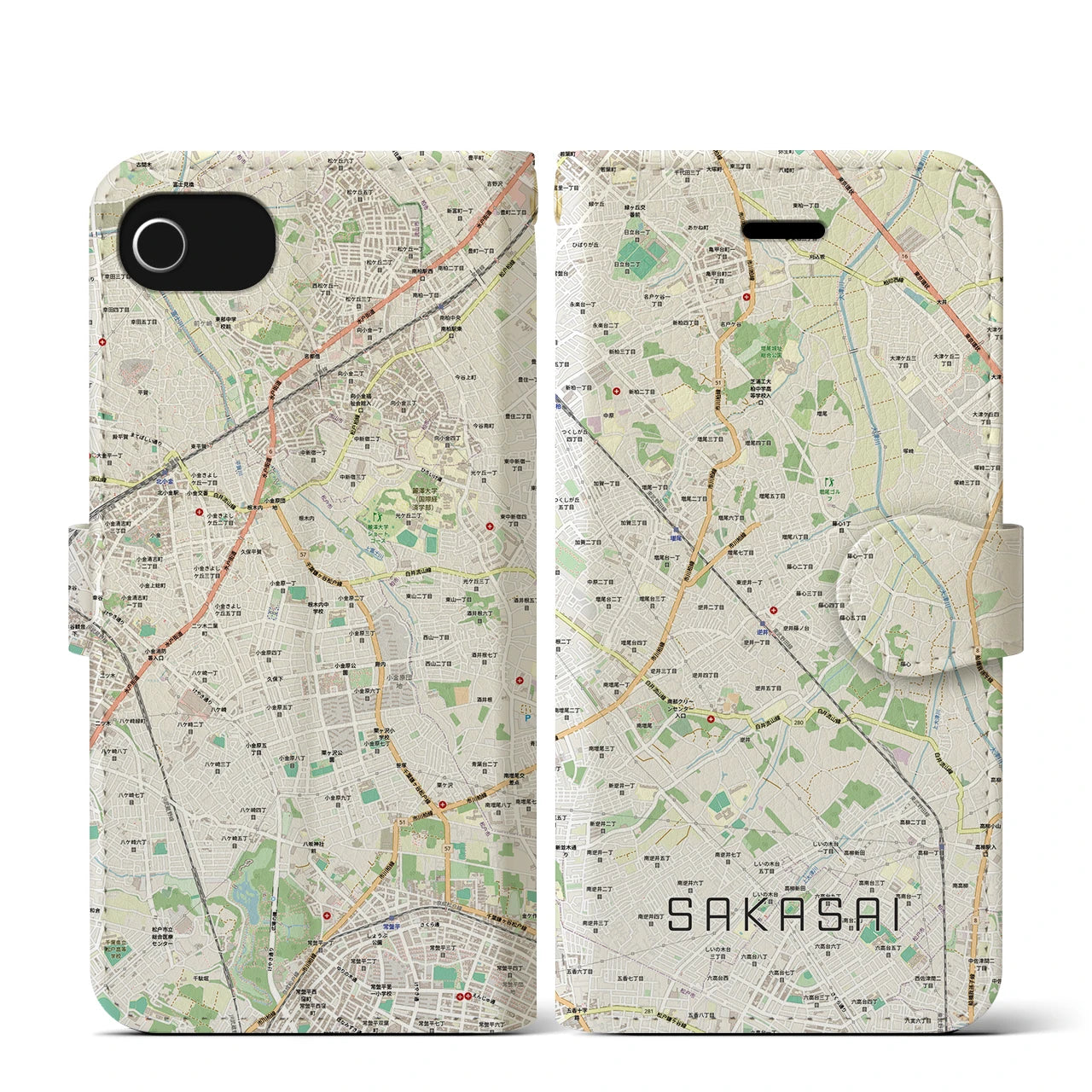 【逆井（千葉県）】地図柄iPhoneケース（手帳タイプ）