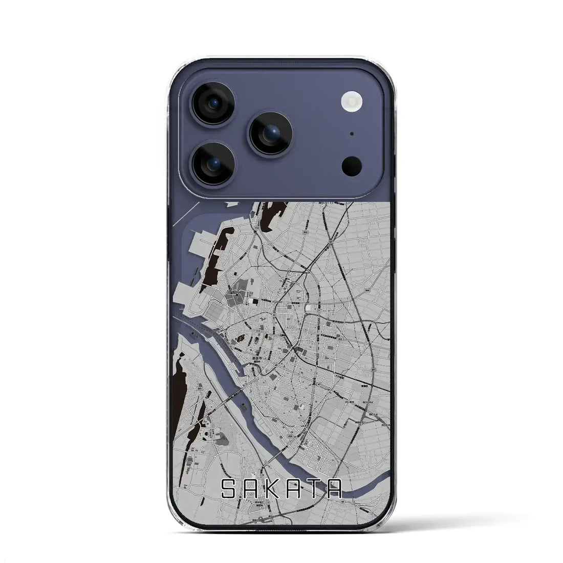 【酒田(山形県)】地図柄iPhoneケース(クリアタイプ)モノトーン・iPhone 17 Pro Max 用