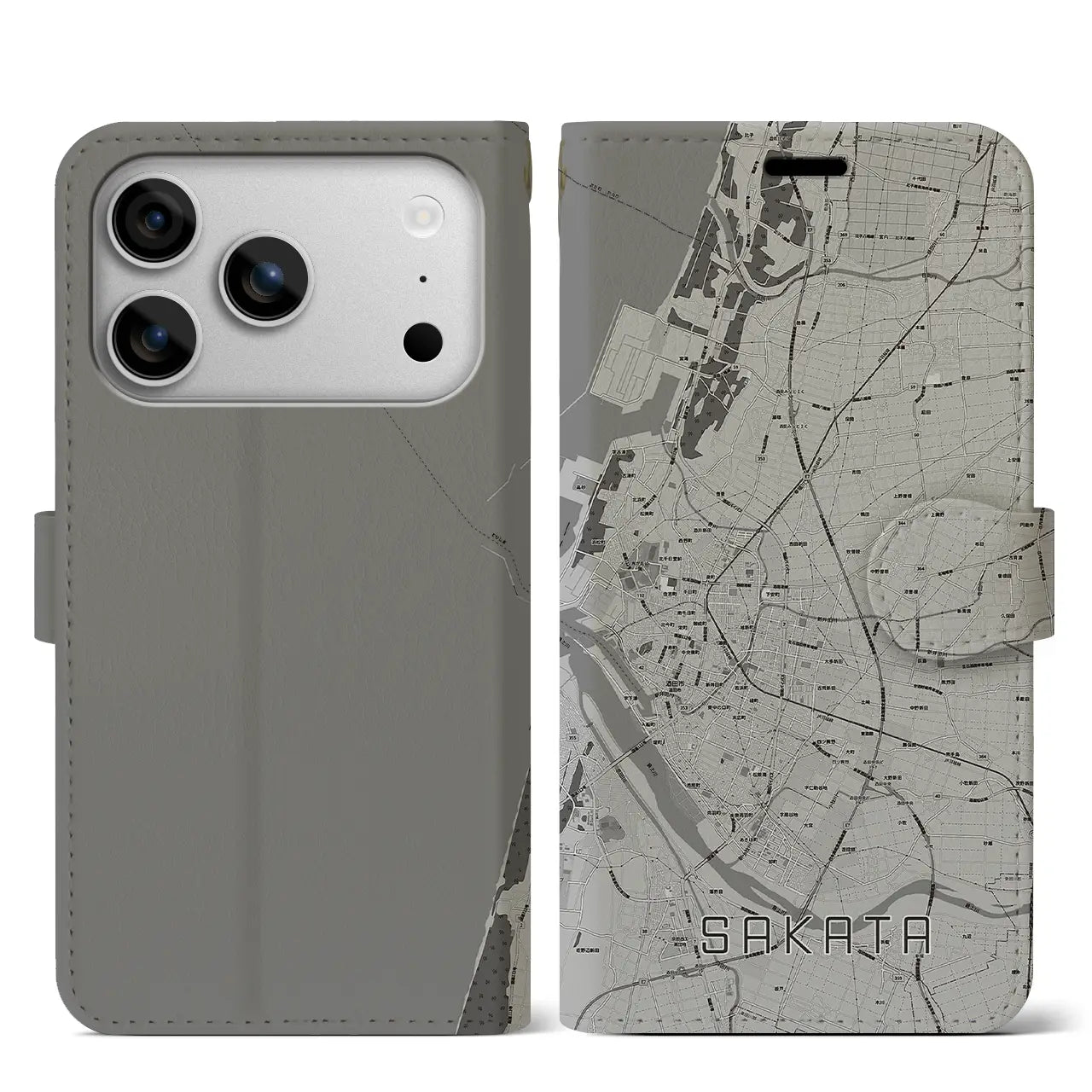 【酒田（山形県）】地図柄iPhoneケース（手帳タイプ）