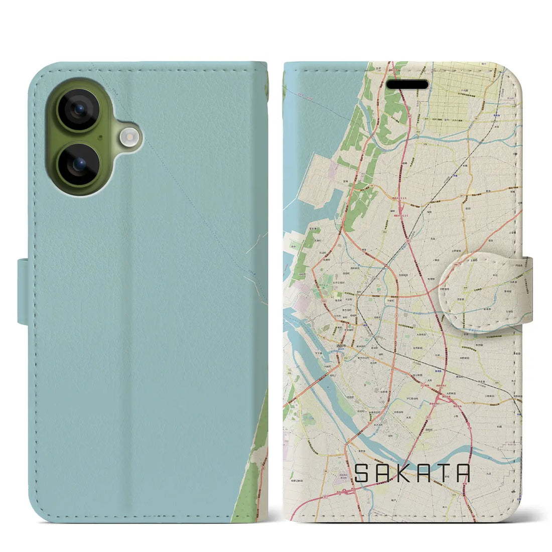 【酒田(山形県)】地図柄iPhoneケース(手帳タイプ)ナチュラル・iPhone 17 Pro Max 用