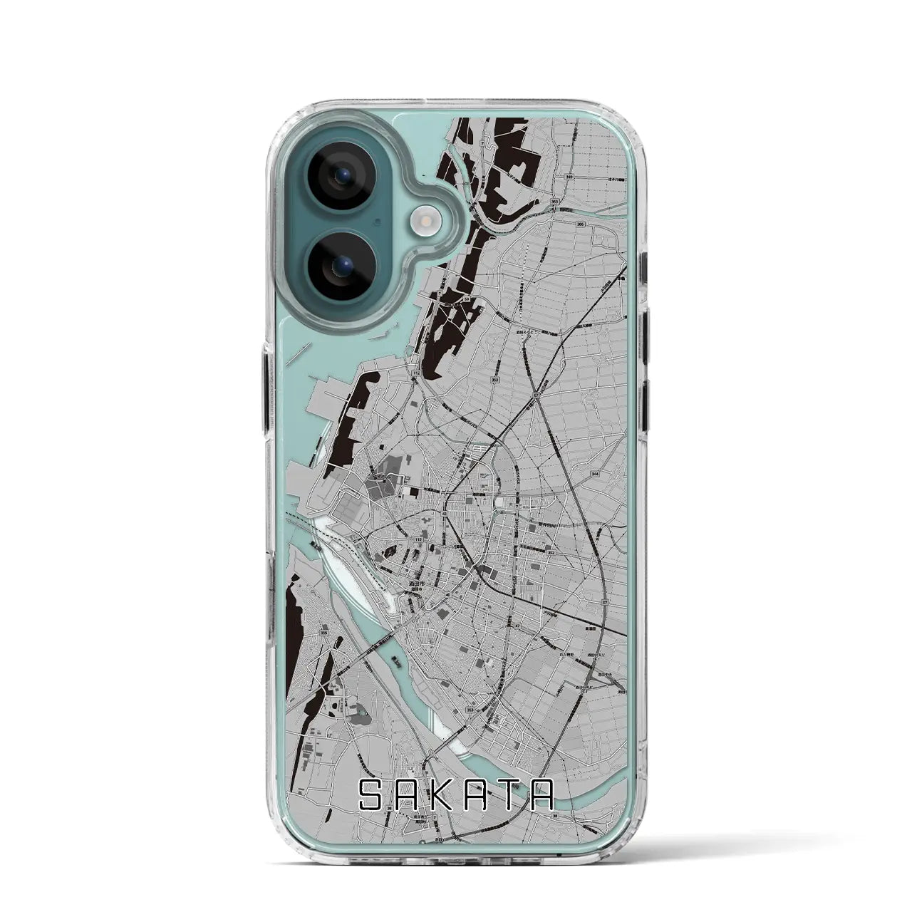 【酒田（山形県）】地図柄iPhoneケース（MagSafeタイプ）モノトーン・iPhone 16 Pro 用