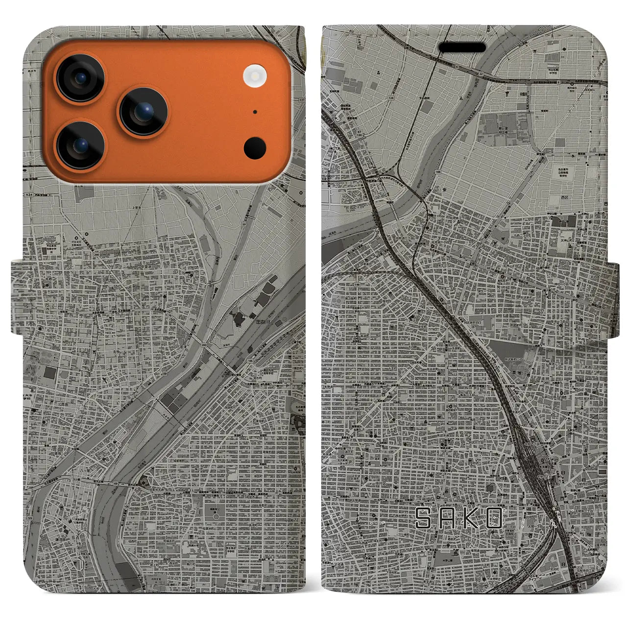 【栄生（愛知県）】地図柄iPhoneケース（手帳タイプ）