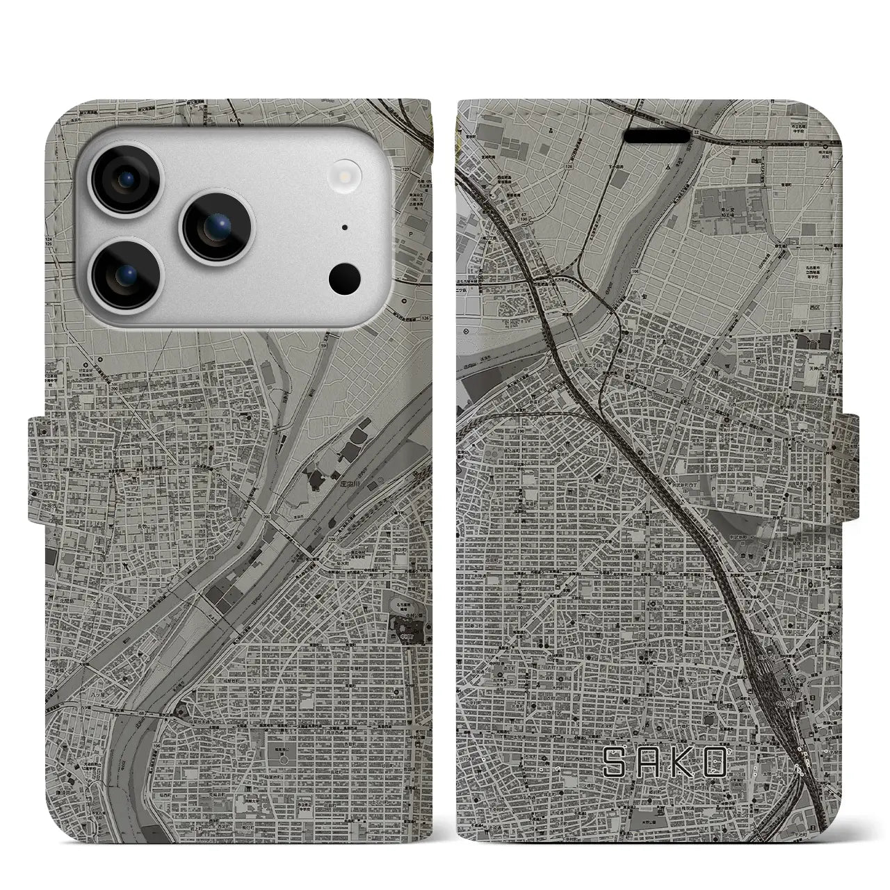 【栄生（愛知県）】地図柄iPhoneケース（手帳タイプ）