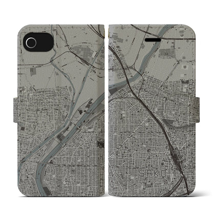 【栄生（愛知県）】地図柄iPhoneケース（手帳タイプ）モノトーン・iPhone SE（第3 / 第2世代） / 8 / 7 / 6s / 6 用