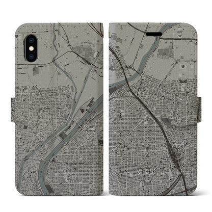 【栄生（愛知県）】地図柄iPhoneケース（手帳タイプ）モノトーン・iPhone XS / X 用