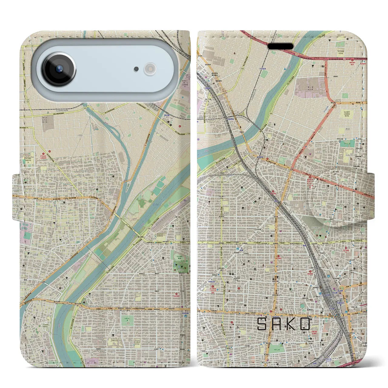 【栄生（愛知県）】地図柄iPhoneケース（手帳タイプ）