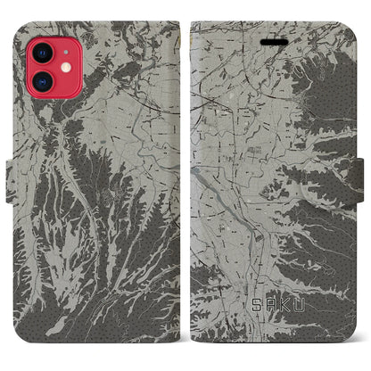 【佐久（長野県）】地図柄iPhoneケース（手帳タイプ）モノトーン・iPhone 11 用