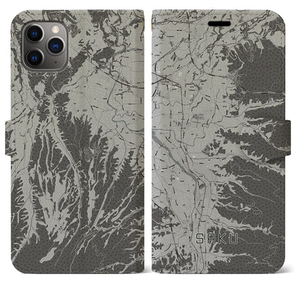 【佐久（長野県）】地図柄iPhoneケース（手帳タイプ）モノトーン・iPhone 11 Pro Max 用