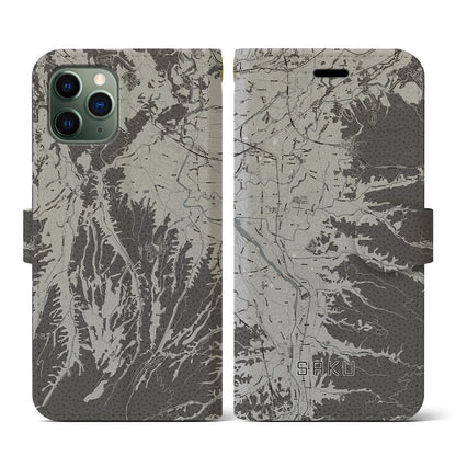 【佐久（長野県）】地図柄iPhoneケース（手帳タイプ）モノトーン・iPhone 11 Pro 用