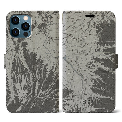 【佐久（長野県）】地図柄iPhoneケース（手帳タイプ）モノトーン・iPhone 12 / 12 Pro 用