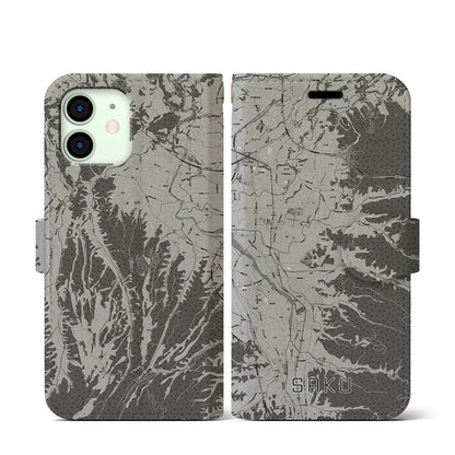 【佐久（長野県）】地図柄iPhoneケース（手帳タイプ）モノトーン・iPhone 12 mini 用
