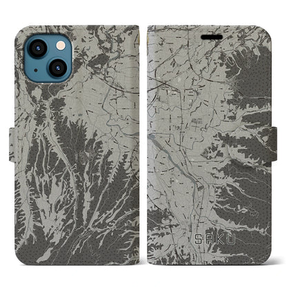 【佐久（長野県）】地図柄iPhoneケース（手帳タイプ）モノトーン・iPhone 13 用