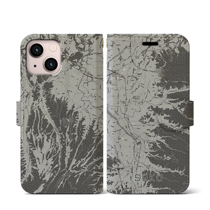 【佐久（長野県）】地図柄iPhoneケース（手帳タイプ）モノトーン・iPhone 13 mini 用