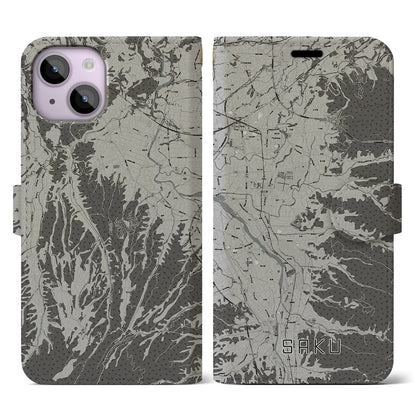 【佐久（長野県）】地図柄iPhoneケース（手帳タイプ）モノトーン・iPhone 14 用