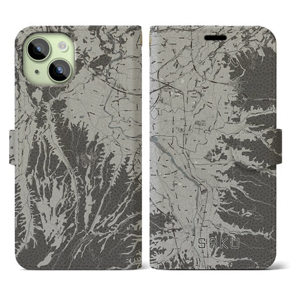 【佐久（長野県）】地図柄iPhoneケース（手帳タイプ）モノトーン・iPhone 15 用