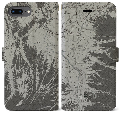 【佐久（長野県）】地図柄iPhoneケース（手帳タイプ）モノトーン・iPhone 8Plus /7Plus / 6sPlus / 6Plus 用